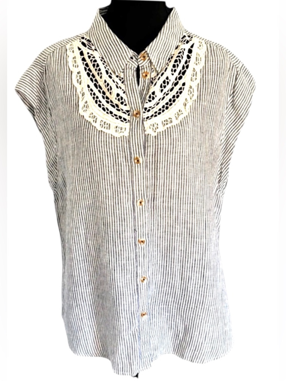 Anthropologie Maeve 100% Linen Striped Yoked Button Down Shirt Size M